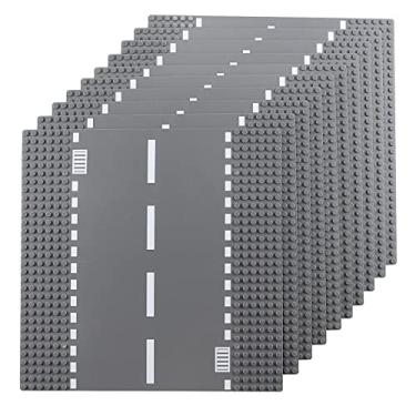 Imagem de Feleph Classic Road Base Straight Plates, Street Road Building Set, 25 x 25 cm Town Baseplate Compatible with Major Brands Building Bricks(Straight 10 Pieces)