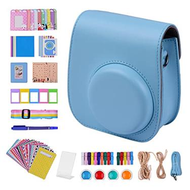 Imagem de Kit de conjunto de acessórios para camera instantanea 12 em 1 compatível com Fujifilm Instax Mini 11 incluindo bolsa para camera/al?a para camera/álbum de fotos/clipes de fotos/porta-retra/453(Azul)