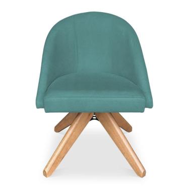 Imagem de Poltrona Cadeira Giratória Bela Suede Azul Turquesa Base De Madeira - Pallazio