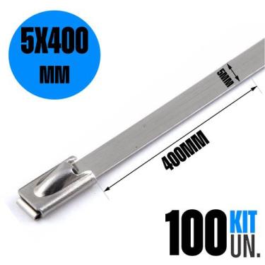 Imagem de 100x Abraçadeira ZIP Tie Termotape Cinta Lacre Aço Carbono 5x400mm - S