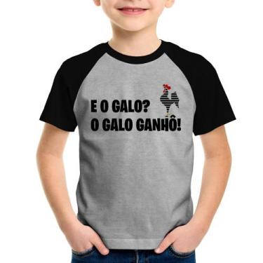 Imagem de Camiseta Raglan Infantil E o galo O galo ganhô! - Foca na Moda, Cinza,