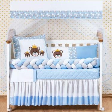 Imagem de Kit Berço Completo Padrão Americano Urso Família Azul 11 Peças  Com Sa