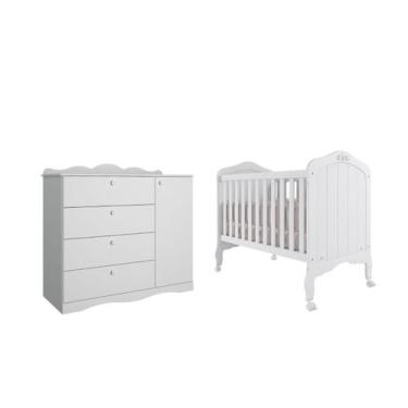Imagem de Berço e Cômoda Provençal Encanto Permobili MDF, Branco