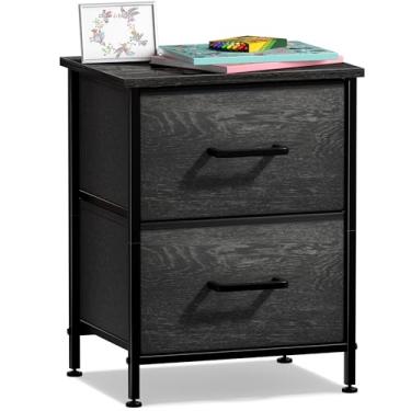 Imagem de Sorbus Cômoda de mesa de cabeceira com 2 gavetas de madeira sintética – baú de cabeceira com armazenamento, quarto, sala de estar, armário e dormitório – estrutura de aço, topo de madeira, caixas de