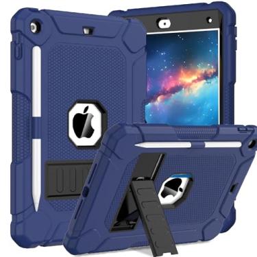 Imagem de BMOUO Capa para iPad 9ª 8ª geração (10,2 polegadas, 2021/2020/2019), capa protetora à prova de choque para iPad 10.2 com suporte/lápis embutido, azul marinho