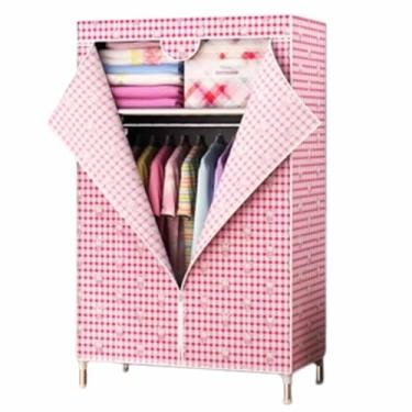 Imagem de Guarda-roupa Armário grande com zíper totalmente fechado, armação de tubo de aço, pano de cetim, guarda-roupa resistente, durável, simples para quarto armário