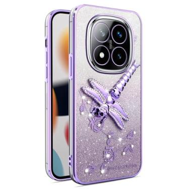 Imagem de MRRSIWEI Capa com glitter de diamante para Xiaomi Redmi Note 14 Pro Plus, revestimento luxuoso, brilhante, gradiente de TPU macio com suporte de libélula para meninas, capa para Redmi Note 14 Pro