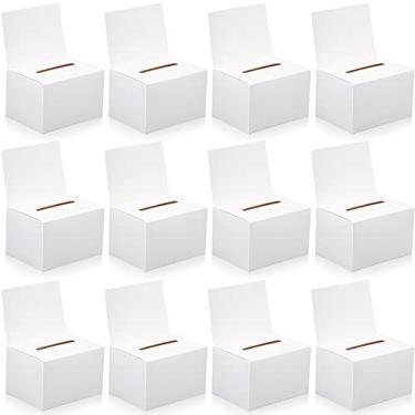 Imagem de Spakon Caixa de Rifa Caixa de Cédula Caixa de Doação para Arrecadação de Fundos 6,25x4,5x4,5" Caixas de Bilhetes de Papelão Branco Brilhante com Slot Cabeçalho Removível Caixa de C (, Branco)