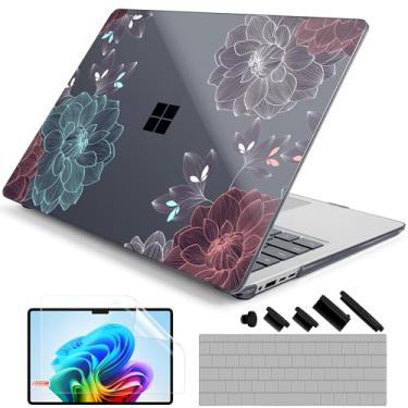 Imagem de DONGKE Capa para laptop Microsoft Surface (2024), Windows 11 Copilot+ PC, tela sensível ao toque de 13,8 polegadas, capa protetora de plástico rígido com capa de teclado e protetor de tela - flor de