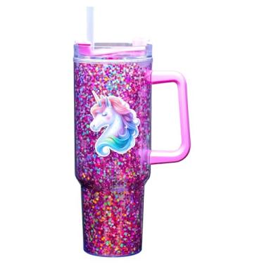 Imagem de Spoontiques Caneca de viagem de acrílico Unicorn 1,134 g - acrílico de parede dupla com trava deslizante tampa de viagem e canudo - 28 cm de altura