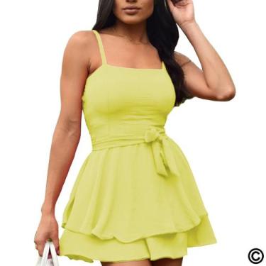 Imagem de Macaquinho Vestido Rodado Macacão Soltinho Bojo Cinto Alça Ajustável F