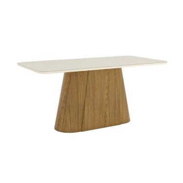 Imagem de Mesa Olívia Para 6 Lugares Tampo 180cm com Vidro Canto Arredondado Marrom/Off White