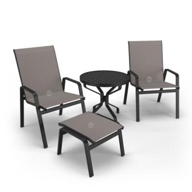 Imagem de Conjunto Ripado 2 Cadeiras com Mesa e Apoio Alumínio Preto - Aluv Móve