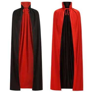 Imagem de AGCOAH Capa de vampiro adulto masculino feminino dois lados gola alta reversível capa mágica Halloween diabo bruxa baile de máscaras cosplay, Preto e vermelho, 55.1inch