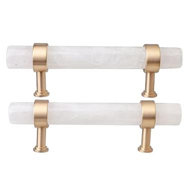 Imagem de SUNYIK Pacote com 2 puxadores cilíndricos de cristal para armário com parafusos, puxador de gaveta de pedra polida, puxadores de decoração de móveis para cômoda e cozinha, quartzo de rocha