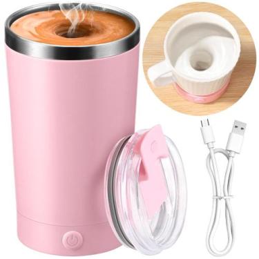 Imagem de Caneca de café com agitação automática, elétrica, 400mL com tampa rosa