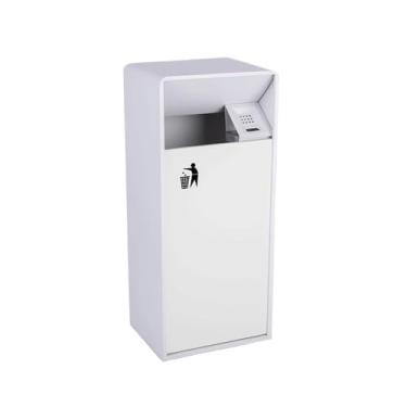Imagem de Lixeira para Área Externa Cesto de lixo externo 19L / 40L Cesto de lixo quadrado branco de metal com abertura lateral, cesto de lixo comercial moderno (com cinzeiro) Lixeira para Área Externa(Médio)