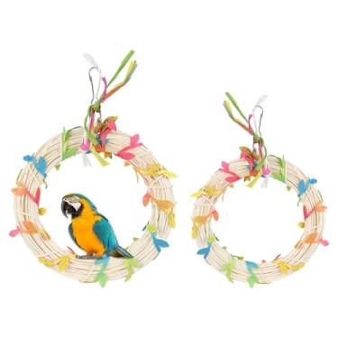 Imagem de Balanços Para Periquitos - Anel de Poleiro Para Aves,Brinquedo Interativo Multifuncional para Gaiola com Anel, Balanço e Folhas para Papagaios, Calopsitas e Periquitos