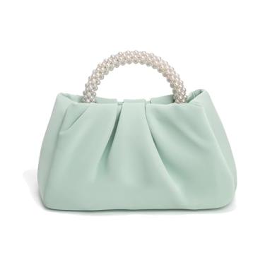 Imagem de Beatfull Bolsa feminina feminina pequena pérola bolsa franzida de couro macio bolsa de casamento nupcial clutch festa formatura bolsa transversal, Verde