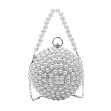 Imagem de Amamcy Bolsa feminina elegante de pérolas para noite com contas de acrílico, bolsa de mão de gala, feita à mão, strass, pérola, clutch transversal, Prata, One Size