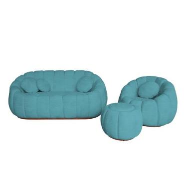 Imagem de Kit Namoradeira Mais Poltrona e Puff Concha Fixo Boucle - Estopar, Bou