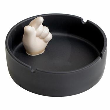 Imagem de Cinzeiro na mesa cinzeiros fumadores cerâmica cinzeiro circular cinzeiro de mesa criativo retro fumar moda para mesa de escritório em casa ornamentos (Black)