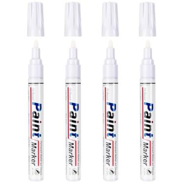 Imagem de DAPAWIN Caneta de tinta branca permanente à prova d'água, pacote com 4 canetas para uso externo, para metal, pedras, madeira, plástico, pneu, vidro, tecido, ponta média, marcadores de tinta à base de