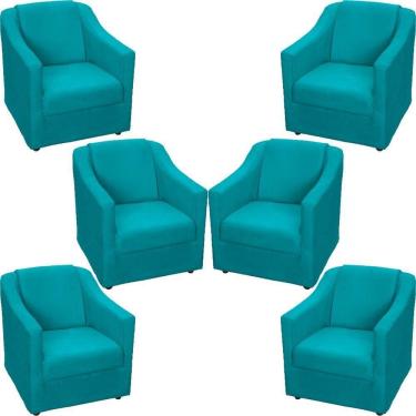 Imagem de Kit 6 Poltronas Mila Pé De Plástico Cromado - Azul-turquesa Suede