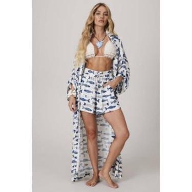 Imagem de Chemise Longo Branco Estampado Coleção Pira Omomba''e Yacamim Q9-Feminino