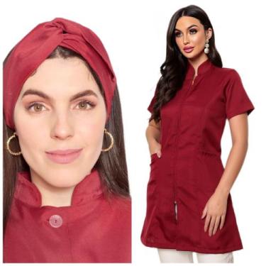 Imagem de Jaleco Feminino Manga Curta Ziper + Turbante Malta Azul Marinho - Gard