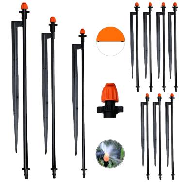 Imagem de Guyuewey Cabeças de irrigação de 180 graus com estacas de 30 cm, emissores de spray de irrigação por gotejamento para tubo de irrigação por gotejamento de 1/4 - com mangueira para sistema de irrigação