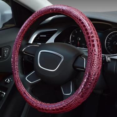 Imagem de Capa de volante de couro premium com orifícios de ar – aderência de borracha antiderrapante, ajuste universal para carros (bordô)