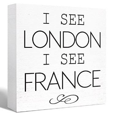 Imagem de SJNH Placa De Madeira Engraçada - "Eu Vejo Londres, França" Para Decoração Banheiro, Lavabo Ou Mesa Trabalho