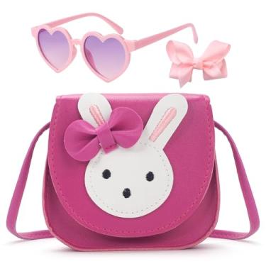 Imagem de LJCTULY Bolsa infantil para crianças, bolsa de coelho pequena, bolsa transversal para meninas com óculos de sol, presentes de aniversário para meninas (rosa choque), Rosa choque