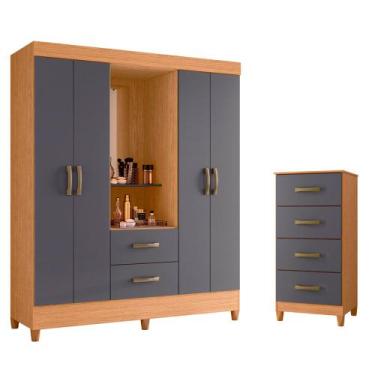 Imagem de Quarto Completo Guarda Roupa 4 Portas Capela Com Espelho e Cômoda Mobi