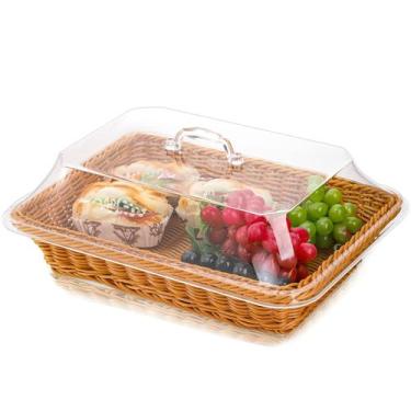 Imagem de Cesta de pão DEAYOU, vime com tampa, retângulo para servir comida