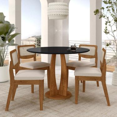 Imagem de Mesa Redonda Camogli 4 Cadeiras Sextavadas Freijó/pto/bouclé Off - M.a