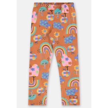 Imagem de Calça Legging Infantil em Malha Peluciada Up Baby, Laranja, 4