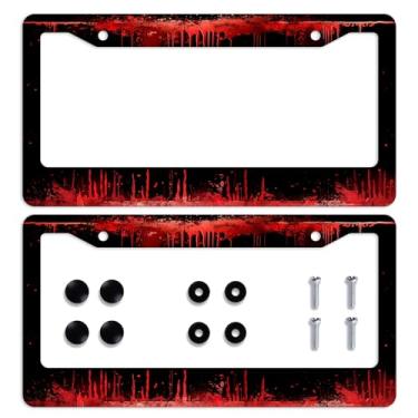 Imagem de Moldura de placa de carro de sangue gótica Halloween Horror Blood placa de carro personalizada aço inoxidável placas de carro molduras engraçadas decorativas para homens e mulheres 31 x 15,7 cm 2