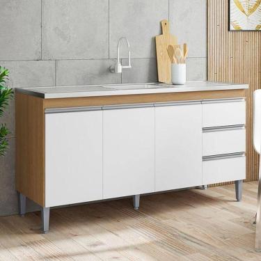 Imagem de Balcão De Pia Ambiente Andréia 150cm Amêndoa Branco - Ajl