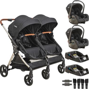 Imagem de Carrinho Kiddo para Gemeos com 2 Bebe Conforto 2 Base Speedy Preto
