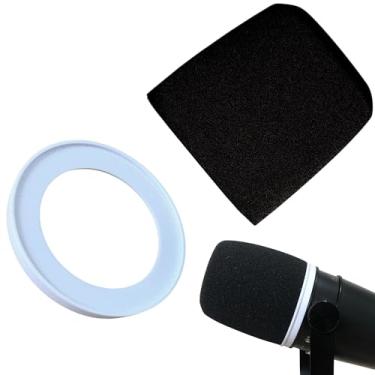 Imagem de RhymKawa Filtro pop MV7 substituto para Shure MV7, MV7i, MV7+, MV7X, capa de para-brisa de microfone, preto com anel de retenção branco