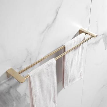 Imagem de Conjunto de banheiro em latão dourado - Prateleira de canto para toalhas e suporte para papel higiênico - Kit de ferragens com 5 peças, barra dupla para toalhas