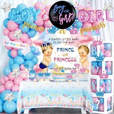 Imagem de Fiesec Decorações Para Festa De Revelação Do Sexo Bebê, Menino Ou Menina, Tema Príncipe Princesa, Qual Será O Cenário, Balão, Faixa, Toalha Mesa, Bolo, Cupcake, Topo, Caixa, Rosa, Azul