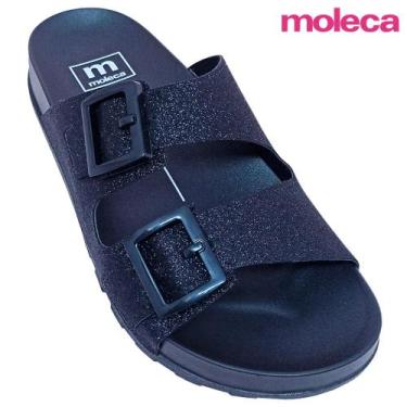 Imagem de Chinelo Tipo Tamanco Feminino Moleca Brilho Fivela Fixa, Preto, Preto,