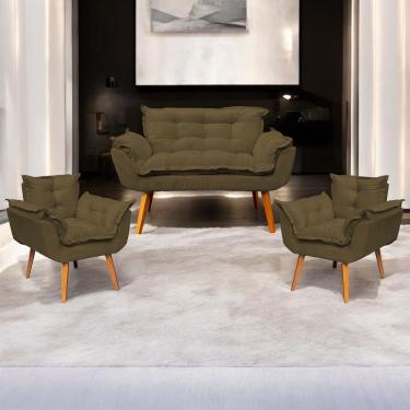 Imagem de Kit Namoradeira Decorativa + 2 Poltronas Para Sala Recepção Manicure Consultório Alice Suede