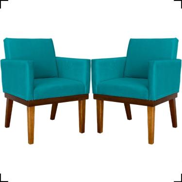 Imagem de Kit 2 Poltronas Decorativa Para Sala Recepção Consultório Escritório Base Em Madeira Divine Suede