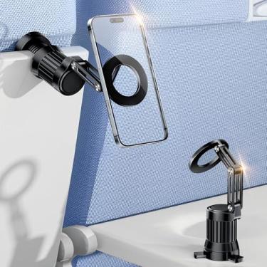 Imagem de scenein Suporte magnético para telefone de avião, acessórios de viagem essenciais de voo longo para iPhone 16 15 14 13 12, suporte de telefone dobrável para encosto de assento de avião, melhores