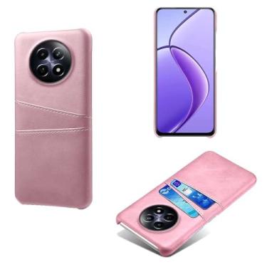Imagem de Capas Compatível com OPPO Realme 12 5G,tampa protetora de couro falso,design de saco de cartão com 2 fendas de cartão atrás,proteção anti-impressão digital e anti-gota-Pink