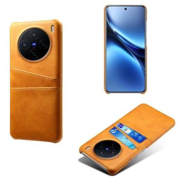 Imagem de Capas Compatível com VIVO X200 PRO mini 5G,Caso de couro PU-Tampa de telefone a prova de choque com 2 slots de cartão,Proteção anti-impressão digital e anti-gota-Yellow